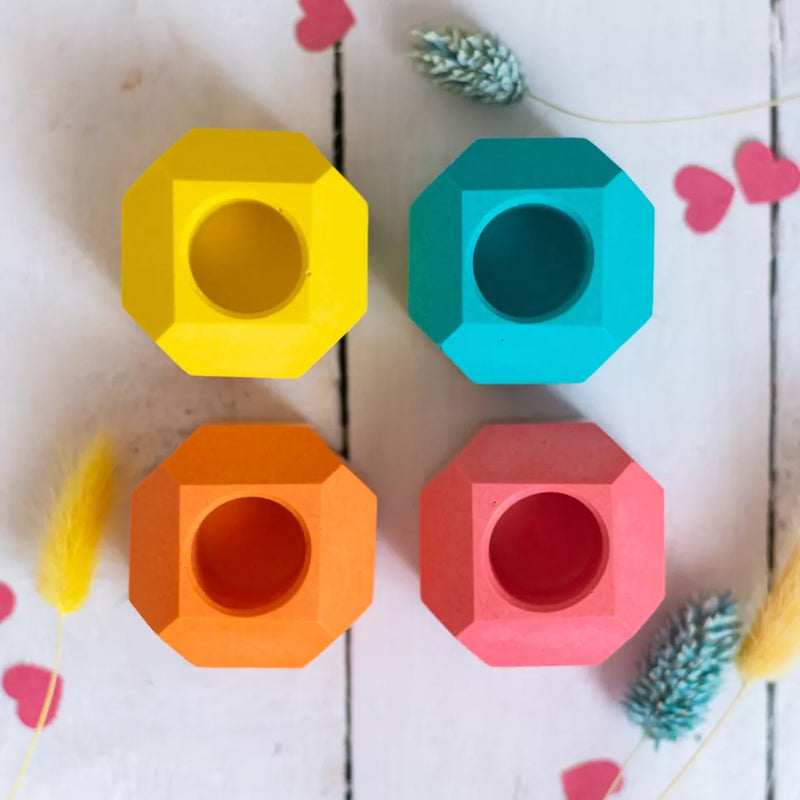 Bright geometric dinner candle holder (choice of 4 colours)