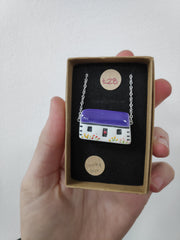 Scottish bothy ceramic pendant necklace  - purple roof with flowers