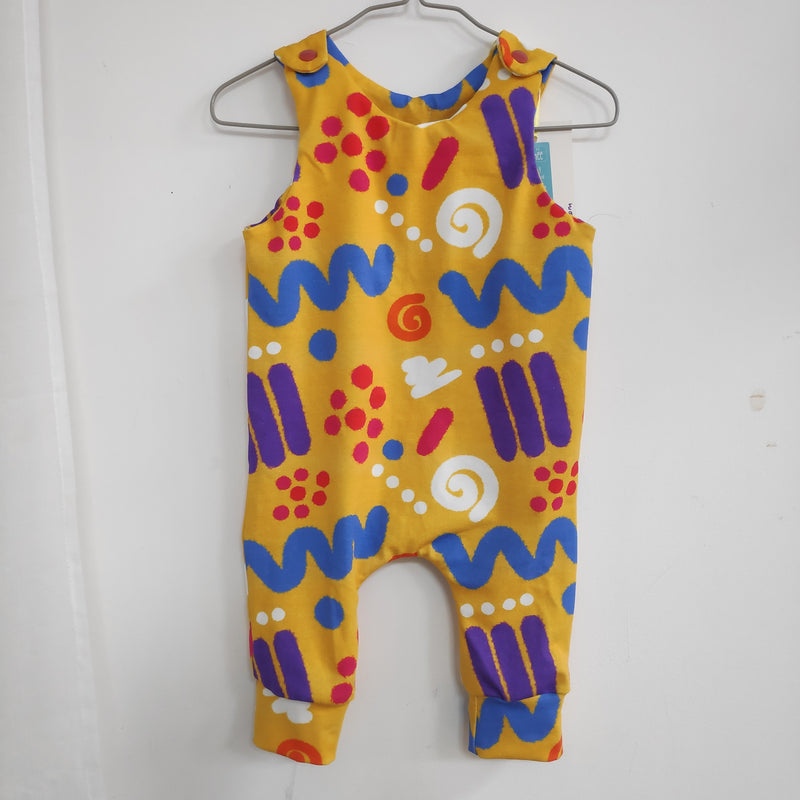 Romper suit - yellow with patterns (0-6 months or 12-18 months)