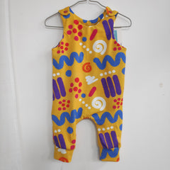 Romper suit - yellow with patterns (0-6 months or 12-18 months)
