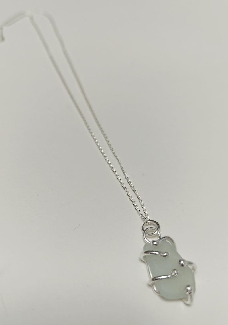 Scottish sea glass 'Roots Wrap' sterling silver pendant (white)