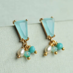Turquoise Opal glass & freshwater pearl Art Deco charm earrings