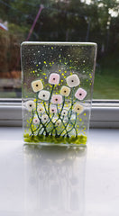 Pink & cream wildflower glass tealight holder