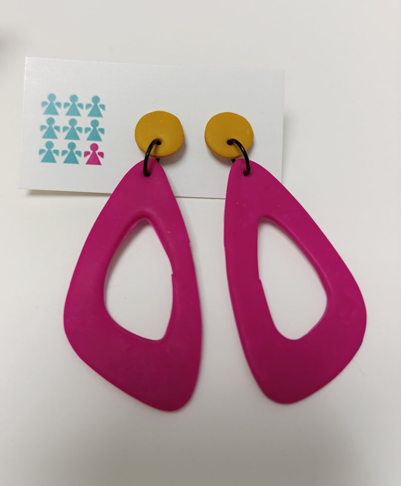 Statement triangle drop earrings - hot pink & mustard
