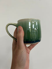 Hand thrown mug - dark blue to green drippy glaze