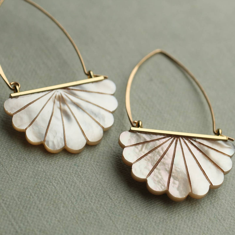 Mother of Pearl Art Deco scallop hoop earrings