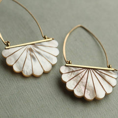Mother of Pearl Art Deco scallop hoop earrings