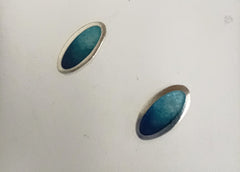 Sterling silver & enamel oval studs - two-tone blues