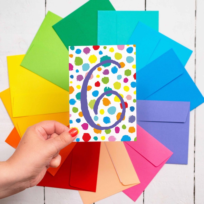 Age 6 - multicoloured spots card