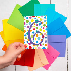 Age 6 - multicoloured spots card