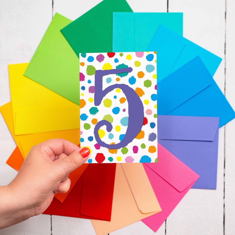 Age 5 - multicoloured spots card