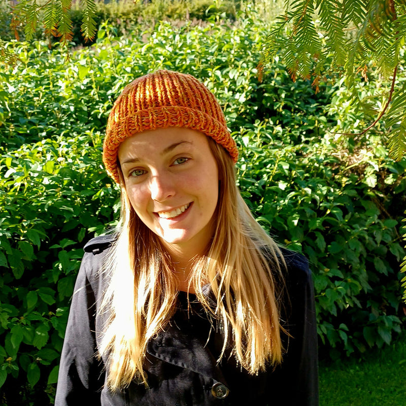 Hand knitted beanie hat - orange and yellow