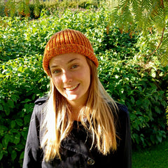Hand knitted beanie hat - orange and yellow