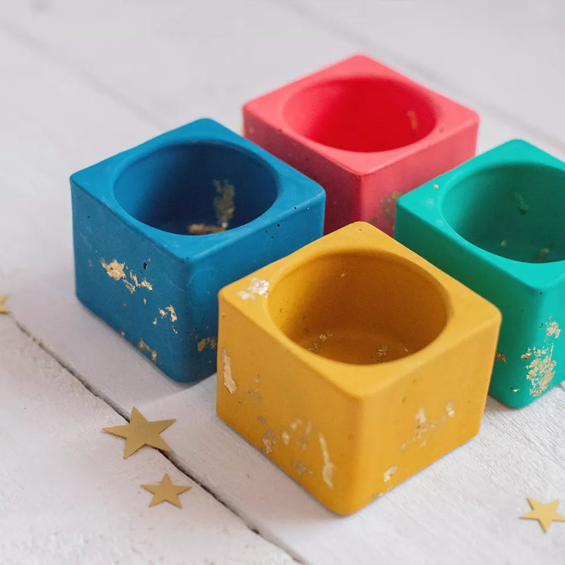 Bright & gold leaf jesmonite tea light holder (choice of 4 colours)