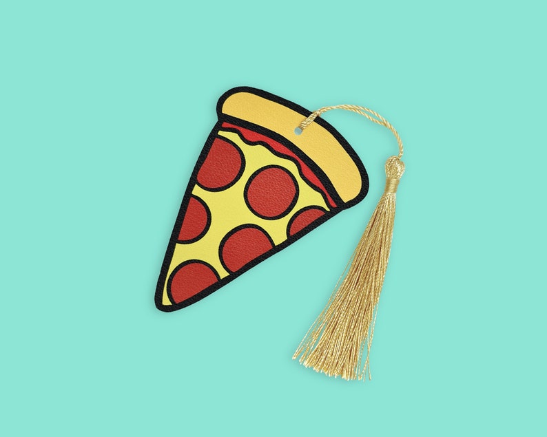 Pepperoni pizza faux leather bookmark