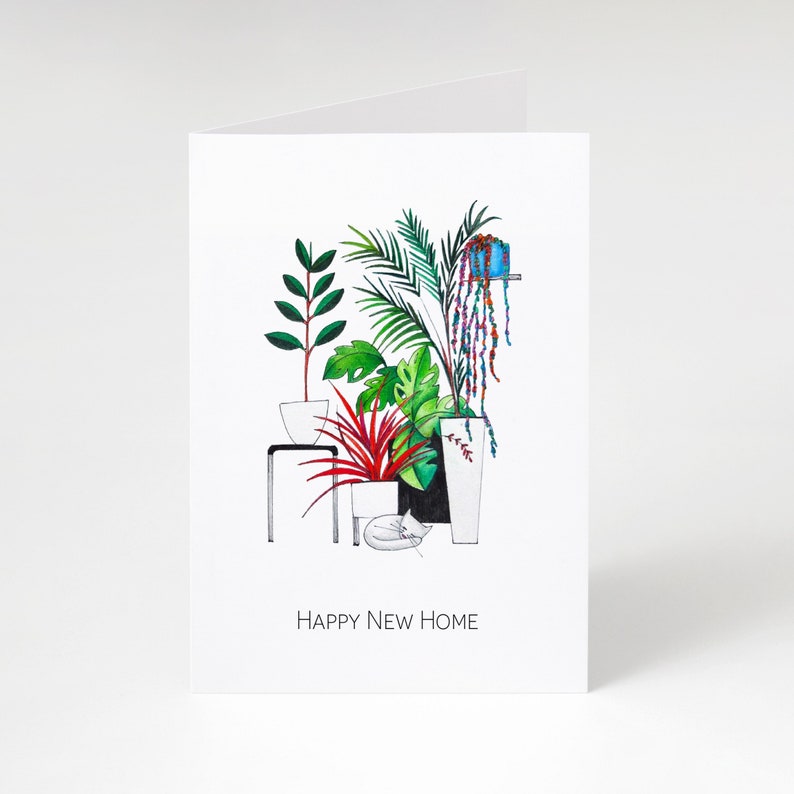 Happy new home cat and plants card