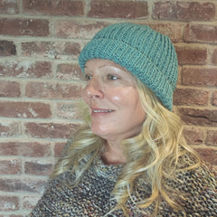 Hand knitted beanie hat - moonstone