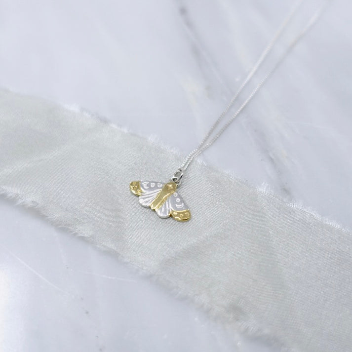 Sterling Silver & 22kt gold moon moth pendant