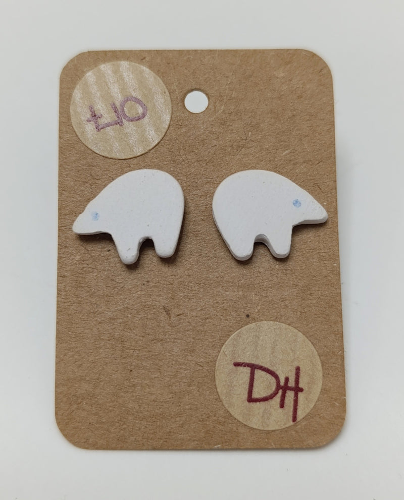Ceramic lace polar bear stud earrings