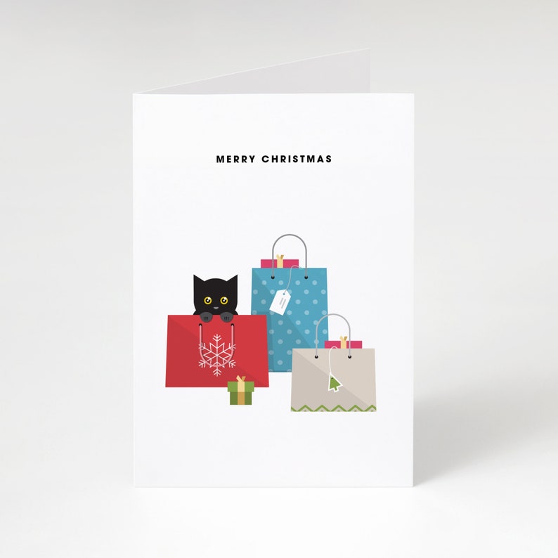 Merry Christmas cat and Christmas shopping card