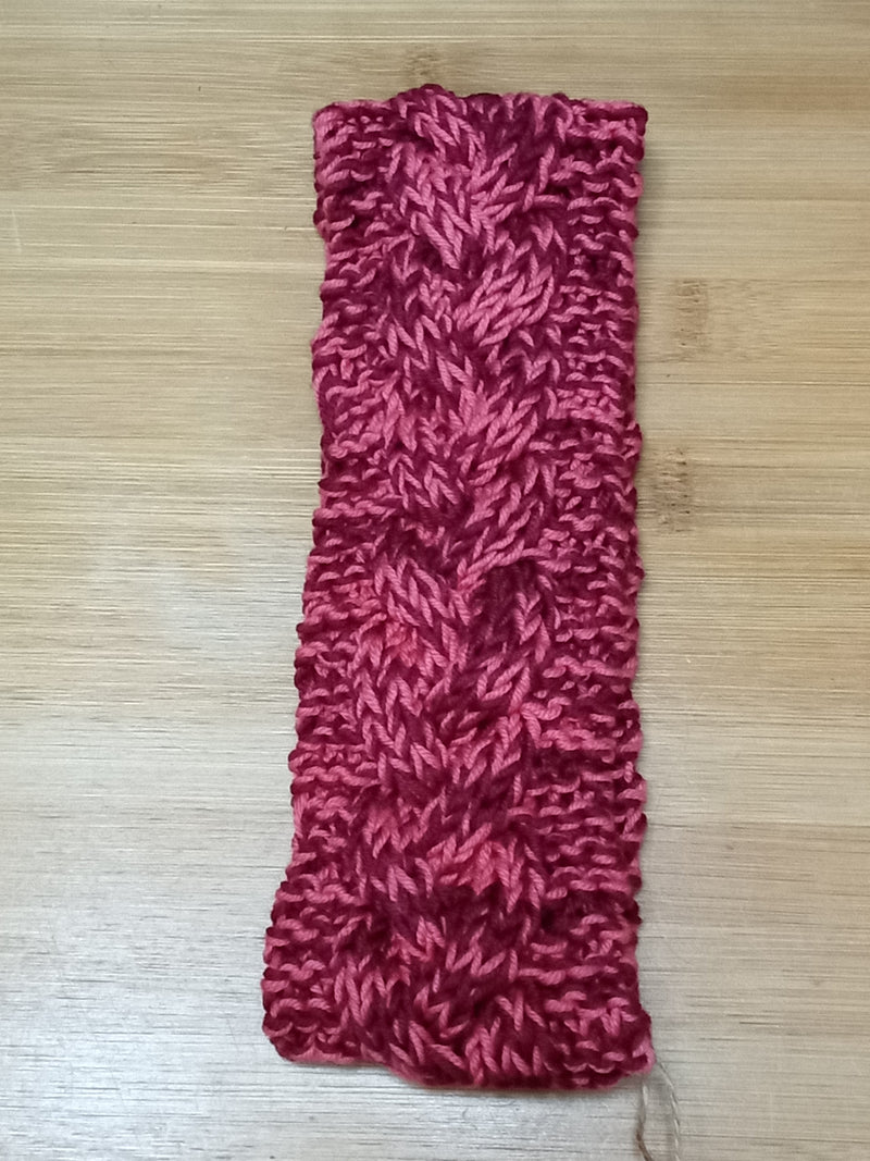 Hand knitted pink/orange headband