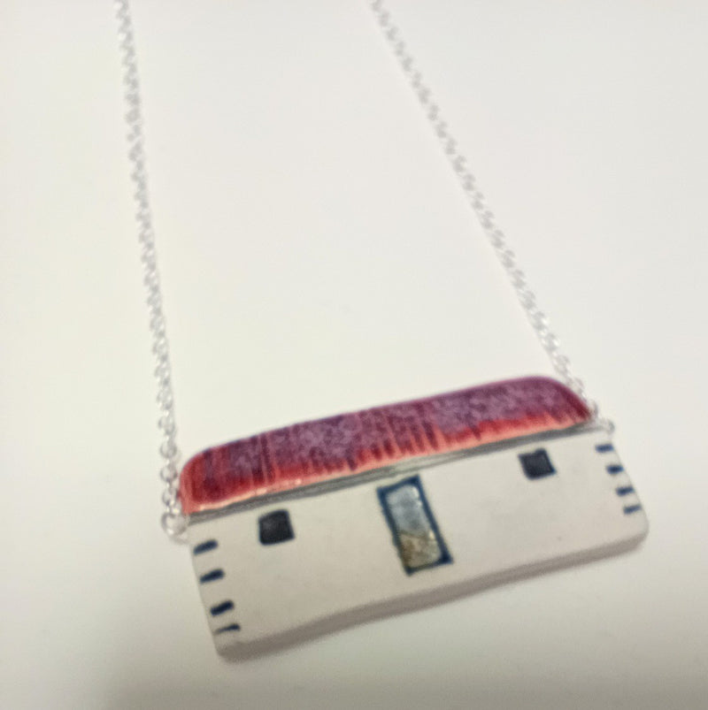 Scottish bothy ceramic pendant necklace  - burgundy tin roof
