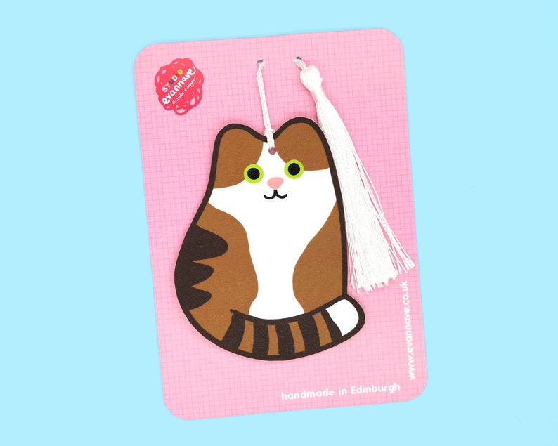 Brown & white tabby cat faux leather bookmark