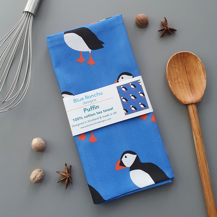 Puffin tea towel