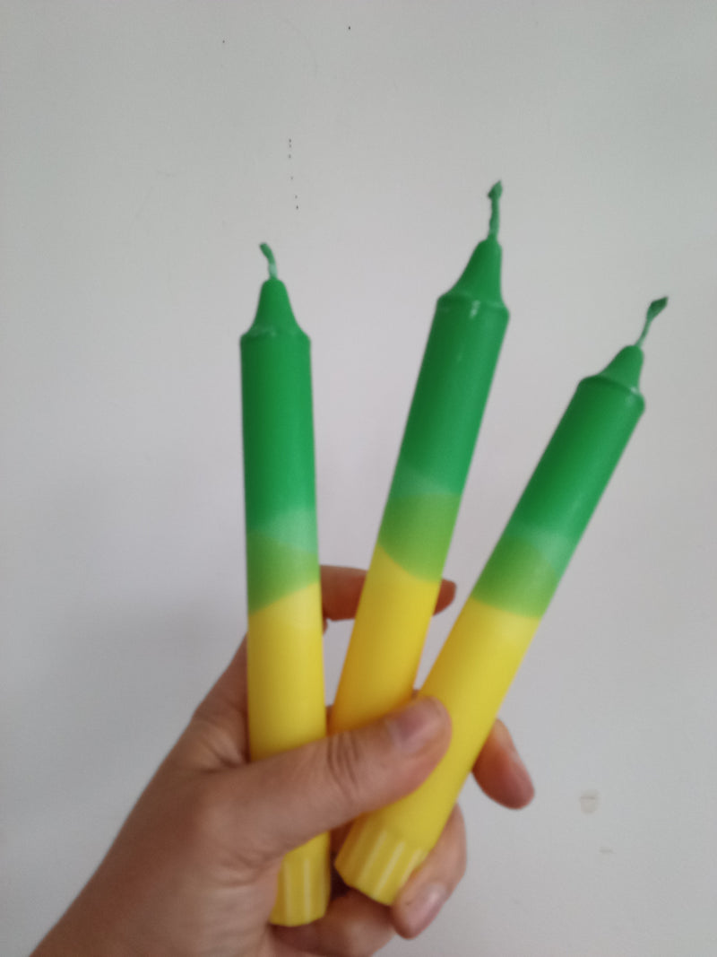 Light Green & yellow ombre dinner candles