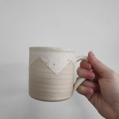 Hand thrown zig zag speckled cream mugs