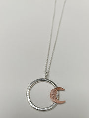Sterling Silver hoop pendant with copper crescent