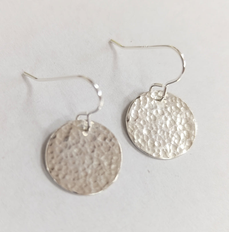 Sterling Silver hammered circle drop earrings