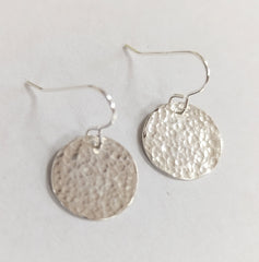 Sterling Silver hammered circle drop earrings