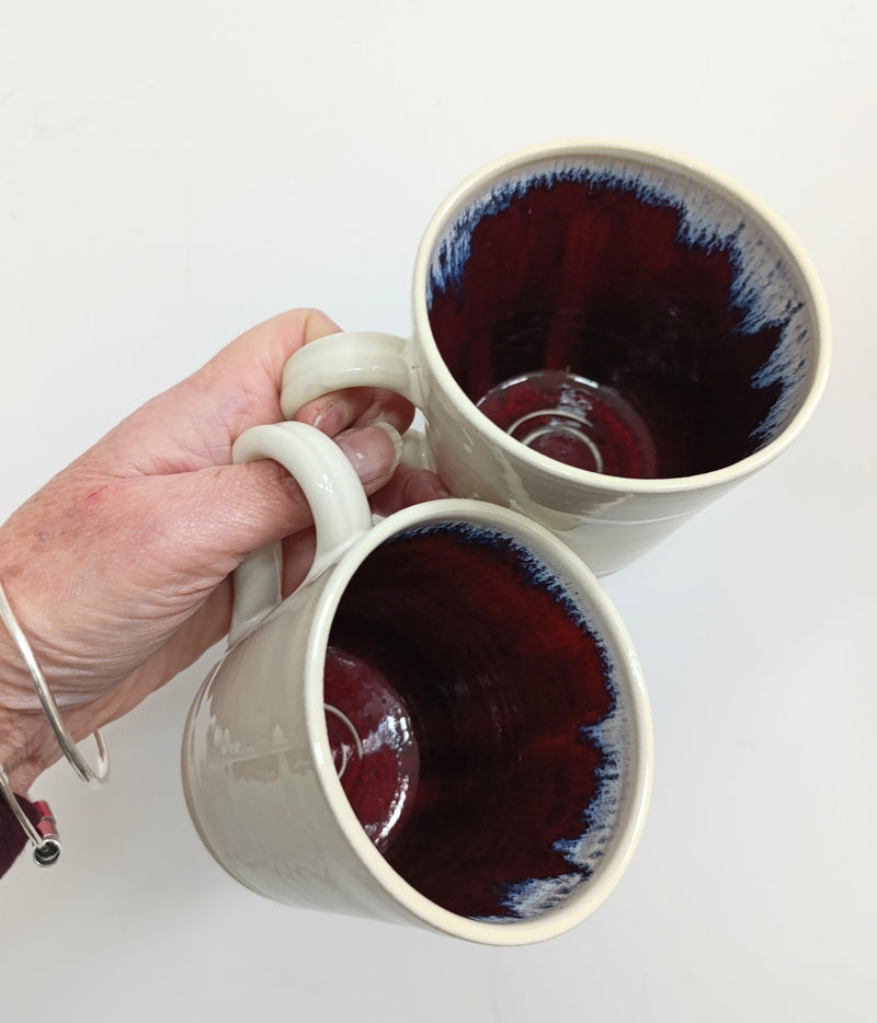 Hand thrown cream with inside terracotta glaze mug