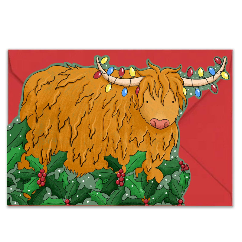 Highland Cow die cut Christmas card