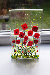 Poppy field glass tealight holder