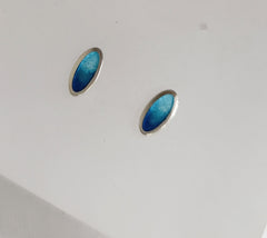 Sterling silver & enamel oval studs - two-tone blues