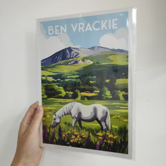 Ben Vrackie and horse A4 travel poster print