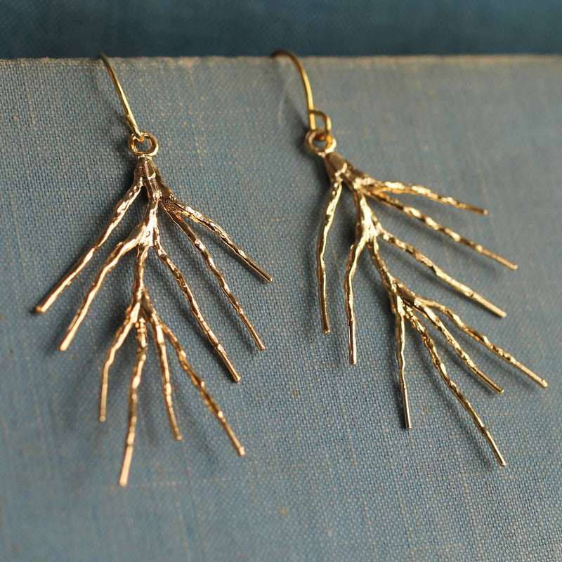 Pine needle gold drop earrings