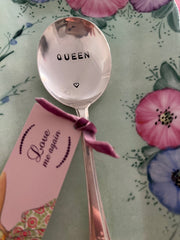 'Queen' - hand stamped vintage teaspoon