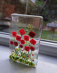 Poppy field glass tealight holder