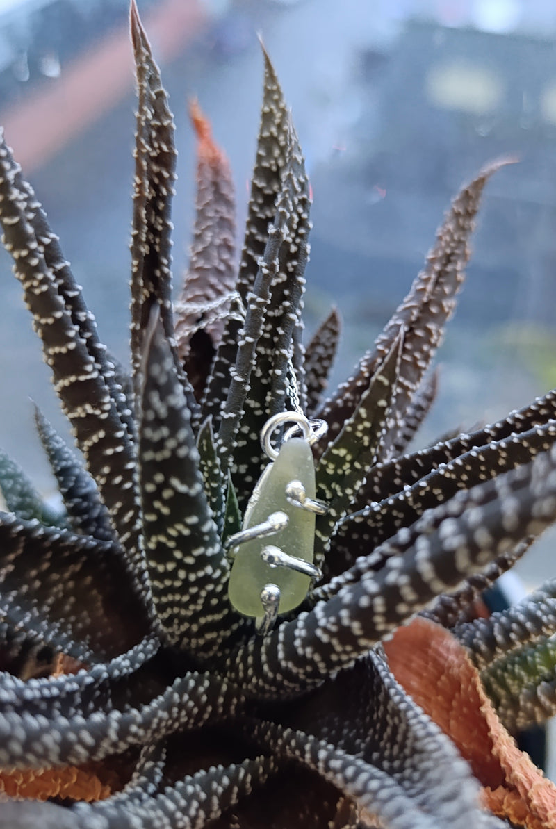 Scottish sea glass 'Roots Wrap' sterling silver pendant (green)