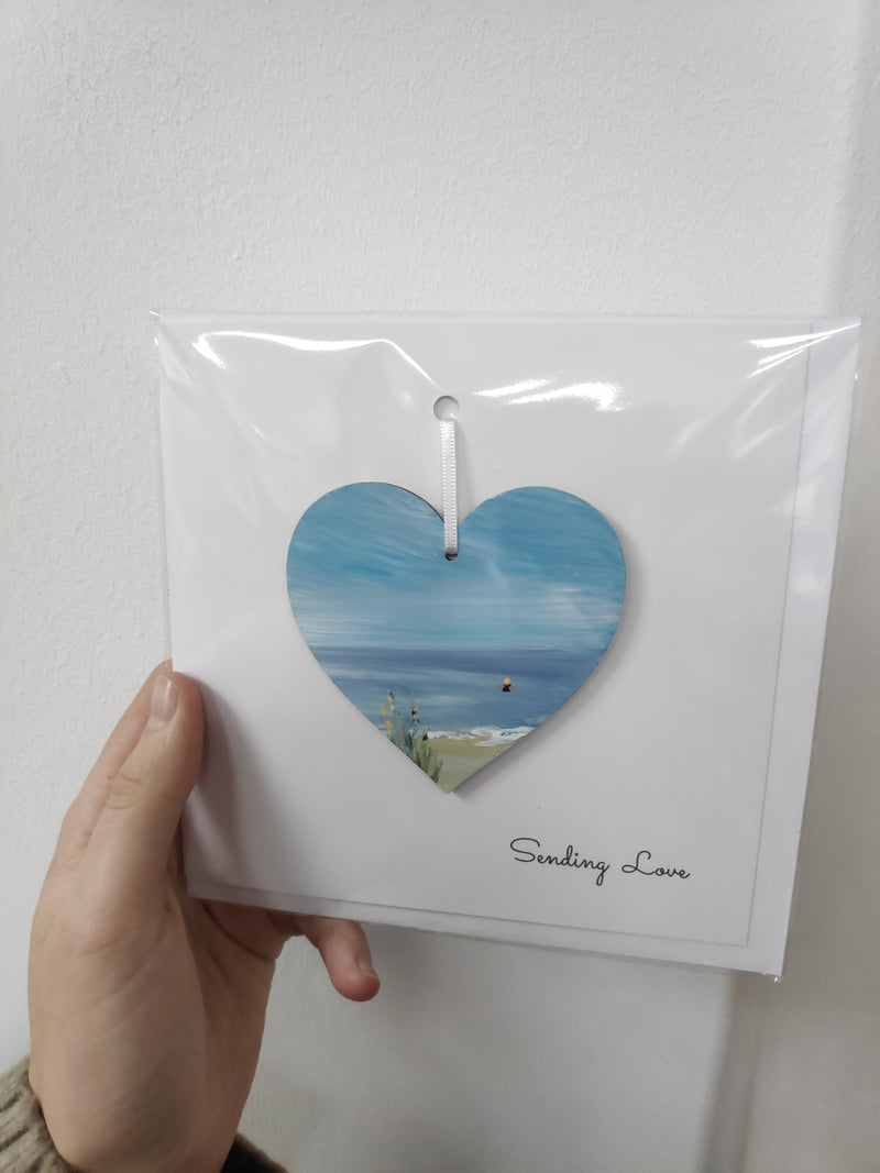 Sending love hand painted heart keepsake card