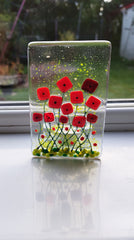 Poppy field glass tealight holder