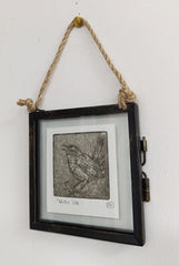 Mini framed Wren drypoint print
