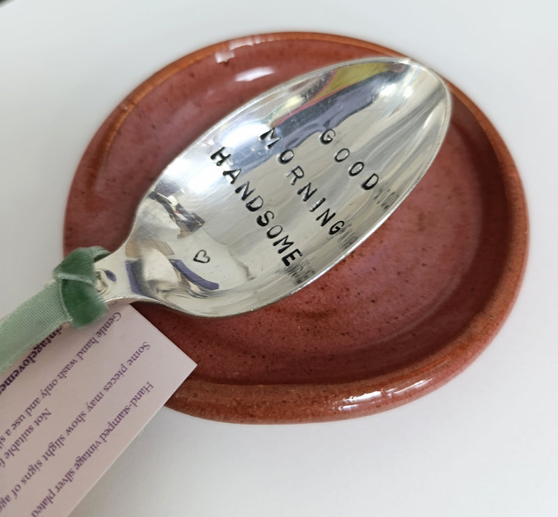 Ceramic spoon rest - brick pink glaze