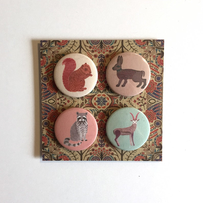 Set of 4 badges - Woodland Animals