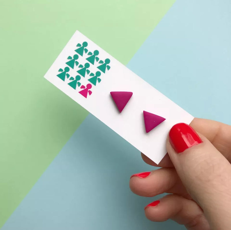 Triangle polymer clay studs - pink