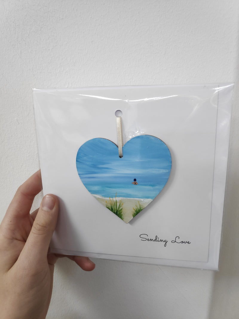 Sending love hand painted heart keepsake card