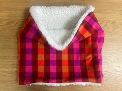 Neck warmer/snood - bright pink and orange tartan check print